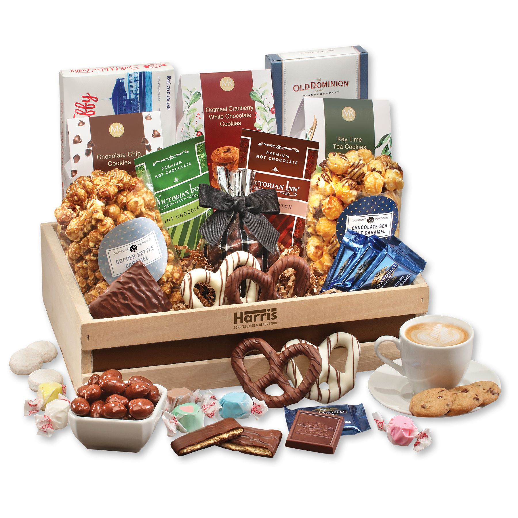 crate full of a variety of snacks 